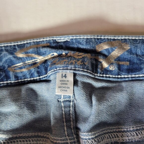 Seven7 Womens Delancey Blue Floral Cotton Blend Paisley Denim Skirt Size 14 - Picture 2 of 8